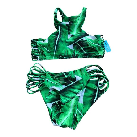 NWT CUPSHE Green Palm Leaf Tropical Two Piece Bikini Swim Bathing Suit S - Picture 1 of 4